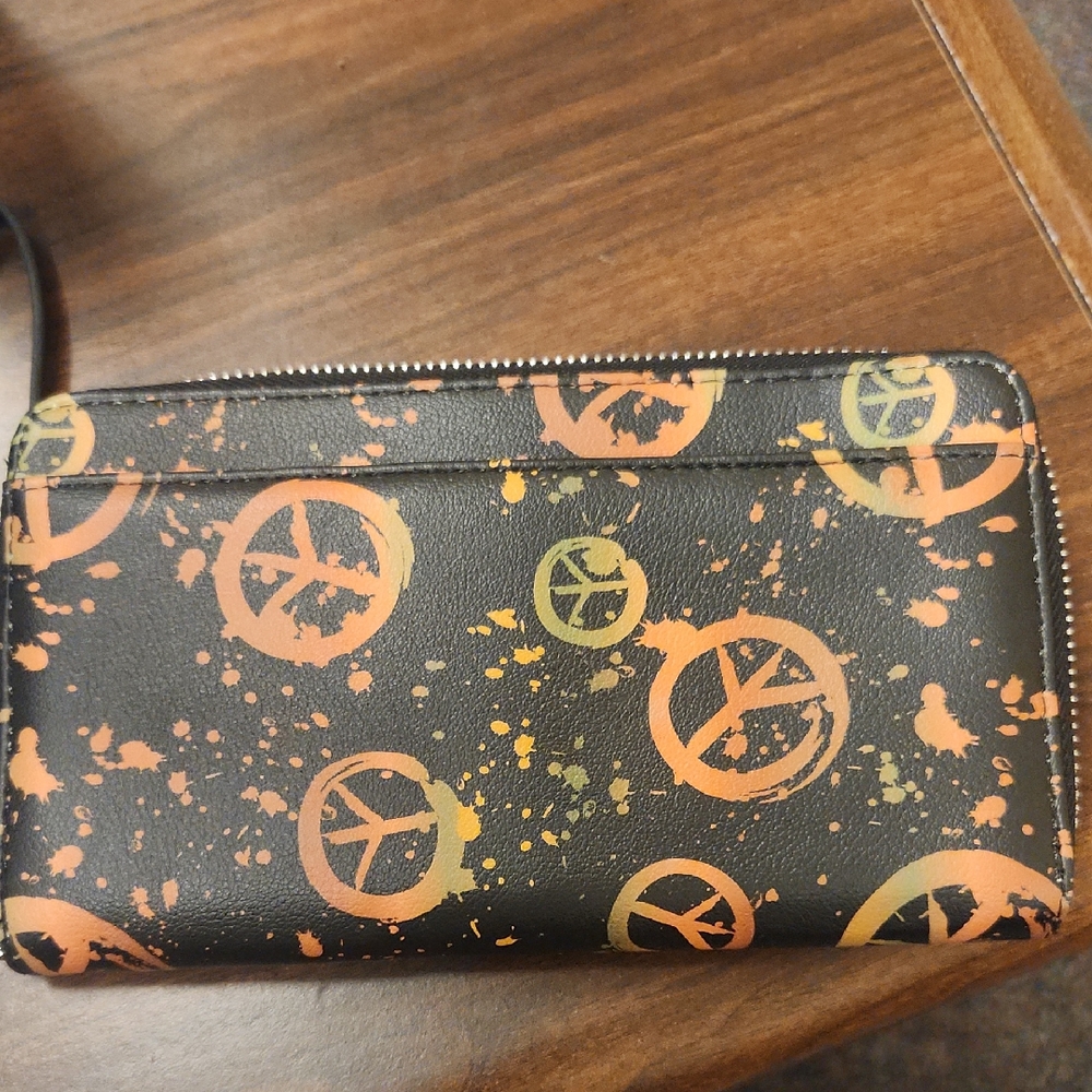 No Boundaries Black and Orange Peace Sign Wristlet